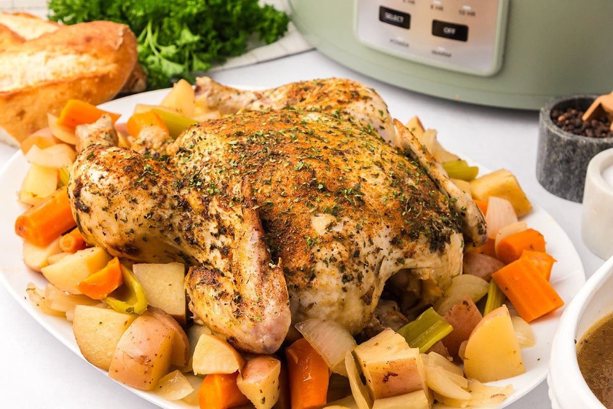 Slow Cooker Whole Chicken and Vegetables