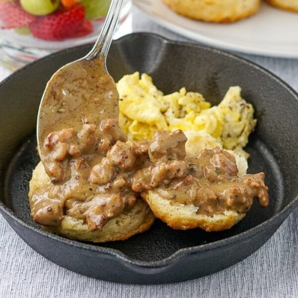 Southern Sausage Gravy. An easy, tasty, no cream added biscuits & gravy!