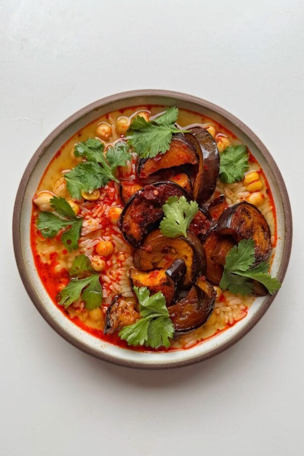 Harissa Rice Bowl with Sticky Aubergine