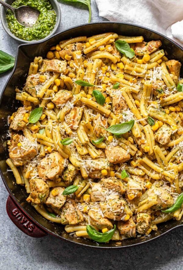 Chicken and Corn Pasta (with Pesto)