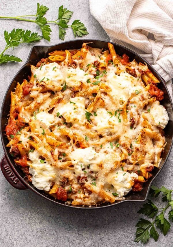 Baked Penne with Ricotta and Ground Beef