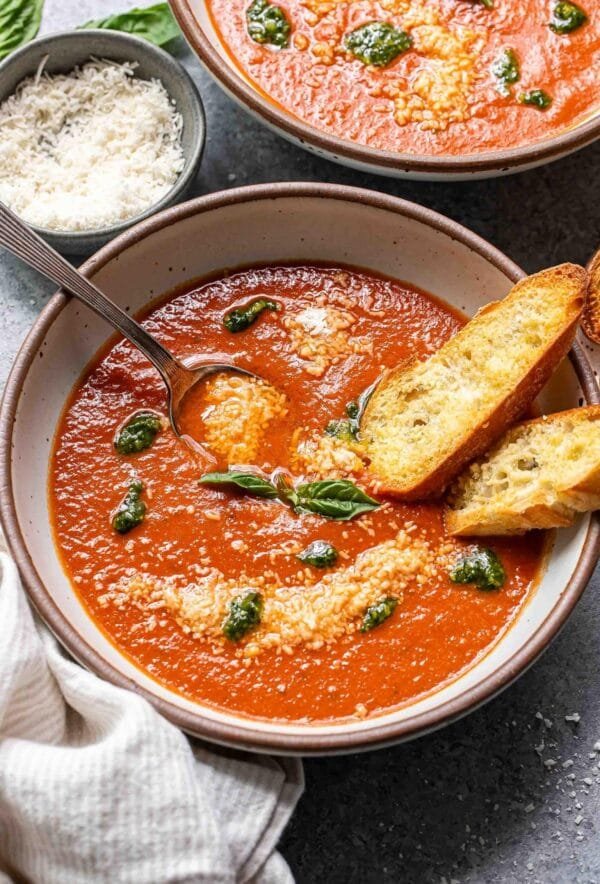 Tomato Basil Soup (with Pesto)