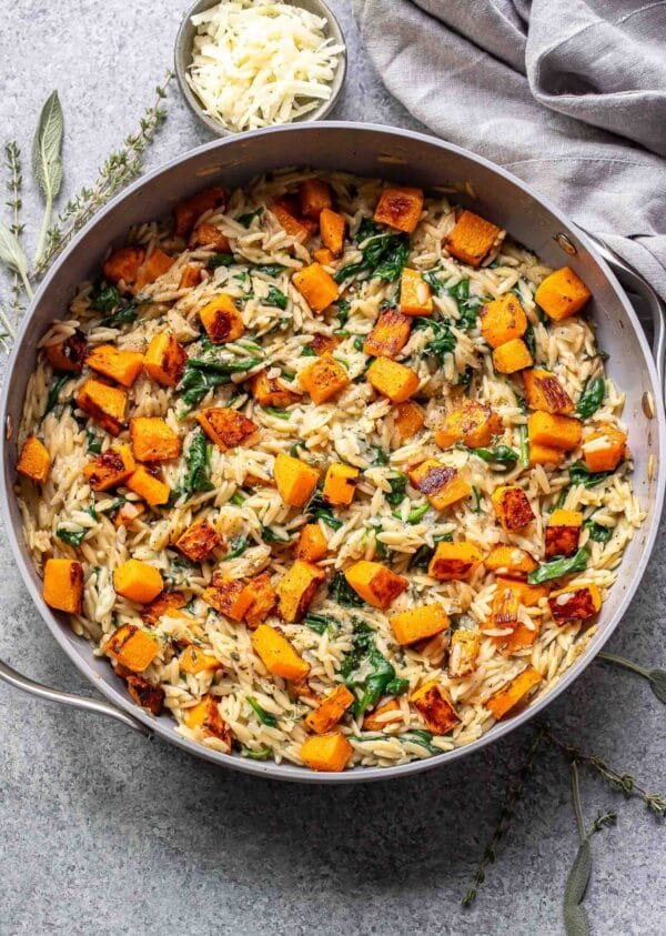 Creamy Butternut Squash Orzo with Spinach